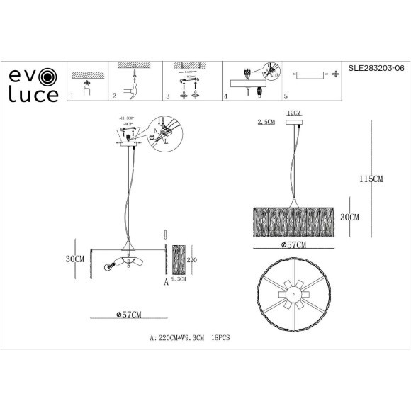 SLE283203-06 Светильник подвесной Золотистый/Прозрачный E27 6*40W RIDA