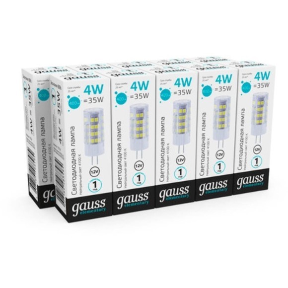 10724 Лампа Gauss Elementary G4 12V 4W 400lm 4100K керамика LED 1/10/200