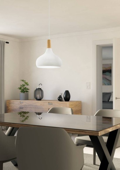 901178 EGLO SABINAR Подвесной светильник с 1 лампой E27, 40Вт, металл/дерево, белый/коричневый