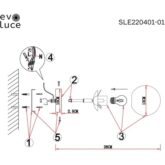 SLE220401-01 Светильник настенный Черный, Латунь/Белый E27 1*60W FORLI
