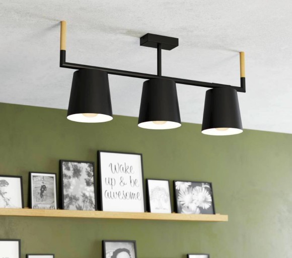 43611 Подвесной потолочный светильник (люстра) LACEY, 3Х40W, E27, L780, B160, H335, сталь/дерево, че