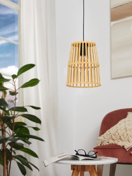 33201 Подвесной светильник (люстра) EYAM, 1X40W (E27), ?190, сталь, черный/дерево, коричневый