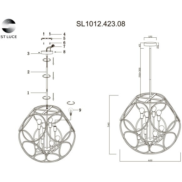 SL1012.423.08 Светильник подвесной ST-Luce Золотистый/Черный E14 8*40W CEZINO