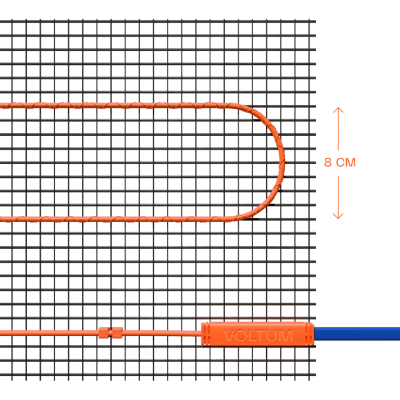 VLT01-200-1.0 Нагревательный мат (Теплый пол) длиной 2 метра и шириной полметра (0,5 метра) Voltum Т200 мощность 200Вт 200Вт/м², двужильный экранированный кабель, клеевая сетка, укладка в плиточный клей/стяжку, гарантия 25 лет