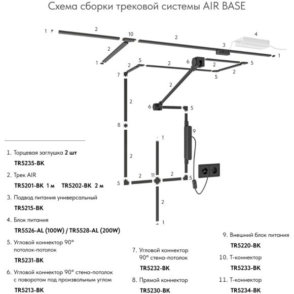 Плоский магнитный 1м шинопровод толщиной 6.7мм Denkirs AIR TR5201-BK
