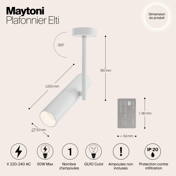 Спот настенный Maytoni C020CL-01W Elti под лампу 1xGU10 50W