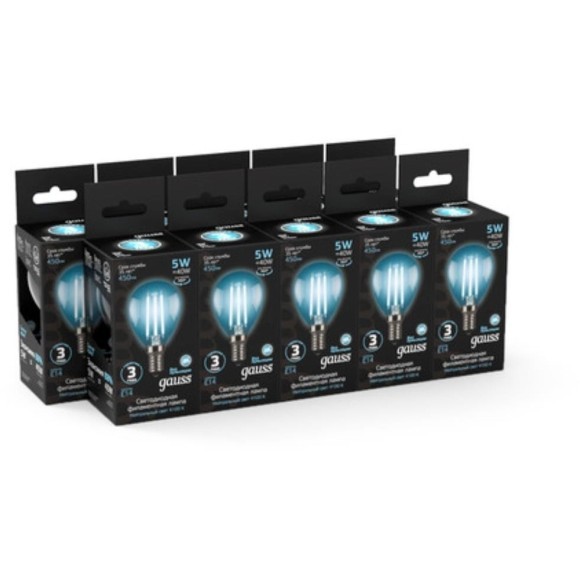 105801205 Лампа Gauss LED Filament Шар E14 5W 450lm 4100K 1/10/50