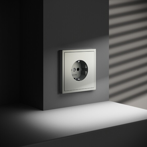 VLS040105 Розетка встраиваемая с заземлением максимальный ток 16 Ампер (3500 Ватт) стального цвета VOLTUM S70 (сталь)