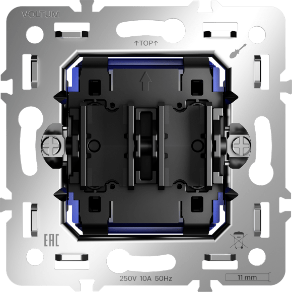 VLS0201M Механизм выключателя двухклавишного с максимальным током 10 Ампер или 2200 Ватт, при подключении к 220 вольтам VOLTUM S70