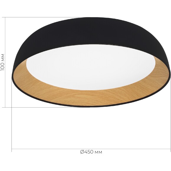 ST Luce MUSE  SLE1812-402-01 Светильник потолочный металлический накладной декоративный интерьерный, основание металл черный и древесная текстура, плафон акрил матовый белый, диаметр 45см, LED 36Вт 4000K 2520Лм CRI80 120° IP20 220В
