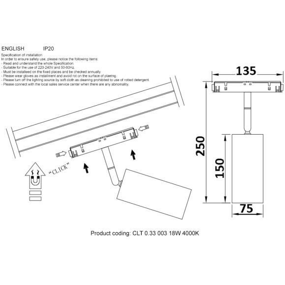 CLT 0.33 003 18W BL 4000K Трековый магнитный светодиодный светильник Crystallux Space 48V CRI90+ 4000К 1500Лм 24° 18W