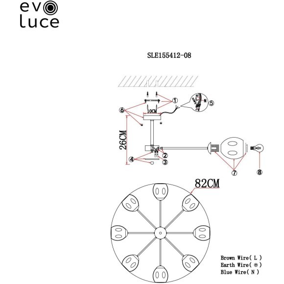 SLE155412-08 Светильник потолочный Золотистый/Янтарный E27 8*60W PALLO