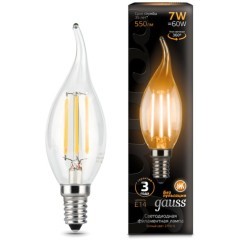 104801107 Лампа Gauss LED Filament Свеча на ветру E14 7W 550lm 2700К 1/10/50