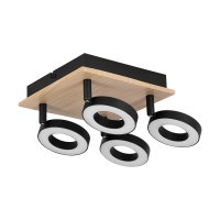 901205 RIELVES Светодиодный спот 4x5W, 2200Лм, 3000К, L190, B190, H160, дерево, сталь, коричневый, черный, пластик, белый