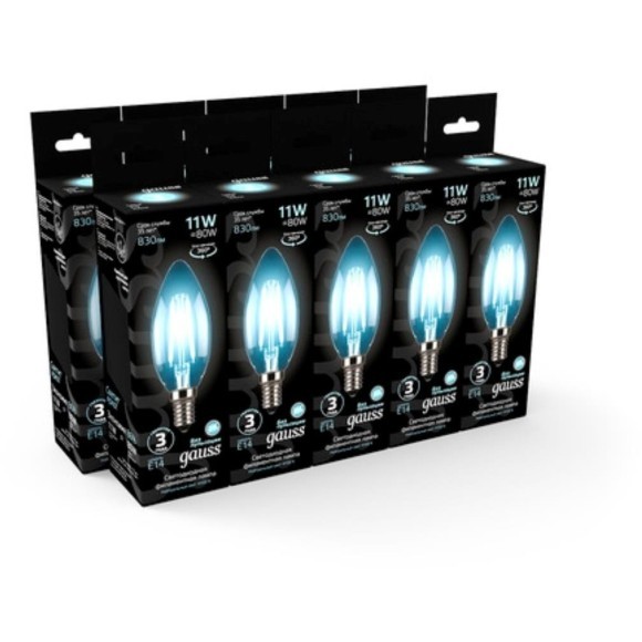 103801211 Лампа Gauss Filament Свеча 11W 830lm 4100К Е14 LED 1/10/50