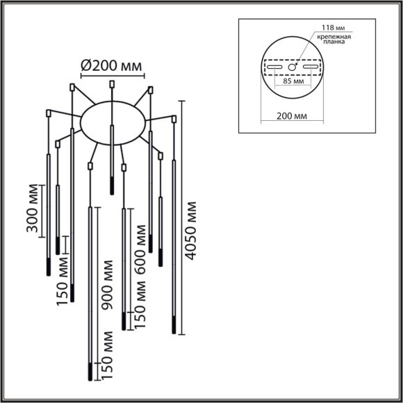 8400/27L Подвесная светодиодная люстра-паук с проводами 3м и плафонами разной длины LED 27Вт 990Лм 3000K CRI80 220V LUMION STICK