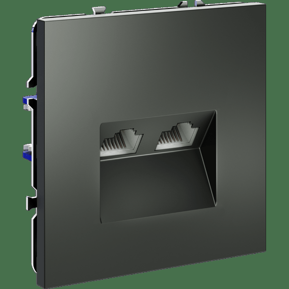 VLS060206 Розетка компьютерная двойная RJ45+RJ45 категории 6Е (для проводов CAT5-CAT6 до 10 Гбит/сек) титанового цвета VOLTUM S70 (титан)