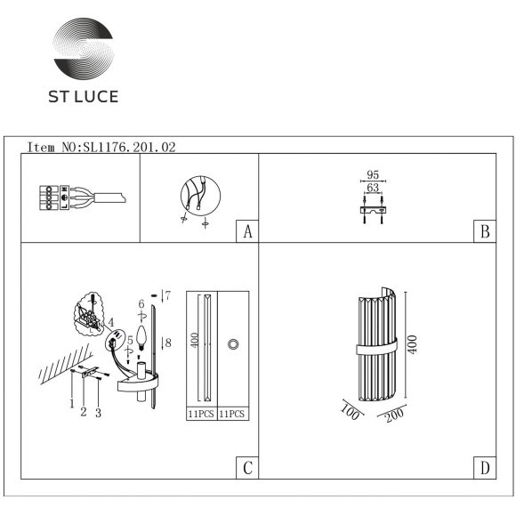 SL1176.201.02 Бра ST-Luce Золотистый/Золотистый, Прозрачный E14 2*40W AREZZO