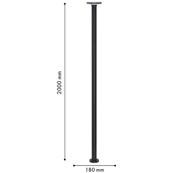 Favourite Securitas 4745-2F Уличный черный парковый светильник с плафоном кольцом, высотой 2м, хай-тек, LED 20Вт 1400Лм 3000К CRI90 180° IP65 220В, размеры в мм D180xH2000