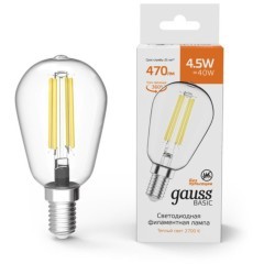 1141115 Лампа Gauss Basic Filament ST45 4,5W 470lm 2700К Е14 LED 1/10/50
