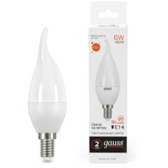 34116 Лампа Gauss Elementary Свеча на ветру 6W 420lm 3000K Е14 LED 1/10/50