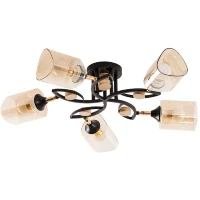 Arte Lamp Glamore A5076PL-5BK Потолочная современная люстра диаметром 62 см, черный металл, плафоны 5шт, янтарное стекло, лампы E27 5шт до 60Вт IP20 220В, возм. раздельного включения рожков и смены направления плафонов