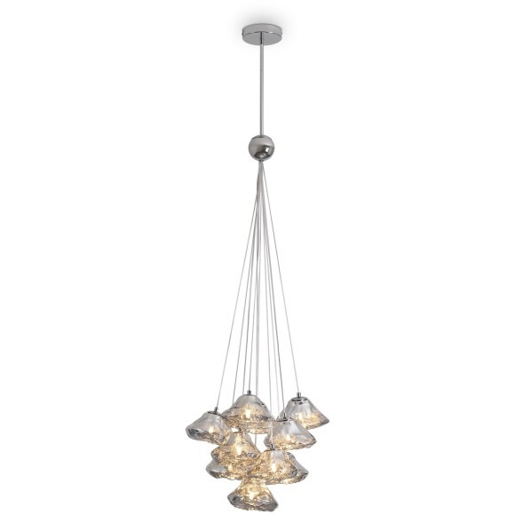 Хромированный подвесной светильник с 10 лампами G9 и прозрачными стеклянными плафонами Freya Eatery FR5488PL-10CH Хромированный подвесной светильник с 10 лампами G9 и прозрачными стеклянными плафонами Freya Eatery FR5488PL-10CH