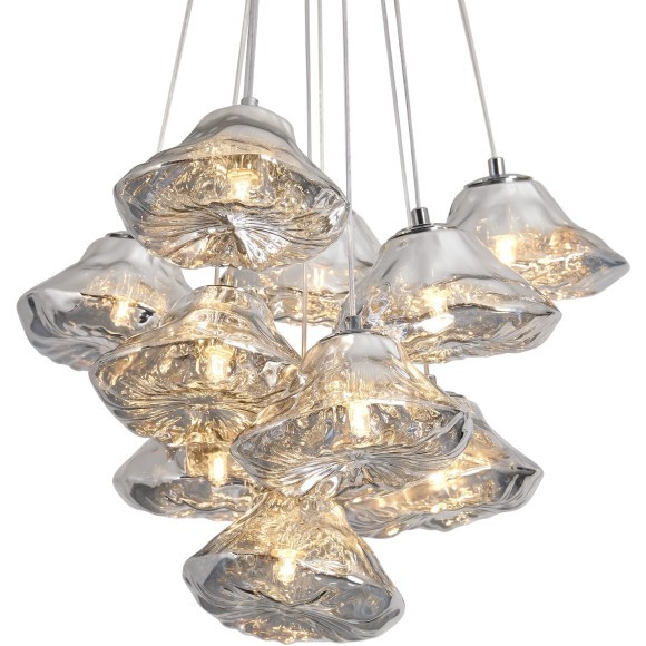 Хромированный подвесной светильник с 10 лампами G9 и прозрачными стеклянными плафонами Freya Eatery FR5488PL-10CH Хромированный подвесной светильник с 10 лампами G9 и прозрачными стеклянными плафонами Freya Eatery FR5488PL-10CH