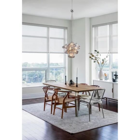 Хромированный подвесной светильник с 10 лампами G9 и прозрачными стеклянными плафонами Freya Eatery FR5488PL-10CH Хромированный подвесной светильник с 10 лампами G9 и прозрачными стеклянными плафонами Freya Eatery FR5488PL-10CH