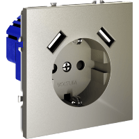 VLS040404 Розетка встраиваемая с заземлением и защитными шторками и с двумя USB A+A Зарядками TYPE-А. Ток 16 Ампер (3500 Ватт) шелкового цвета VOLTUM S70 (шелк)