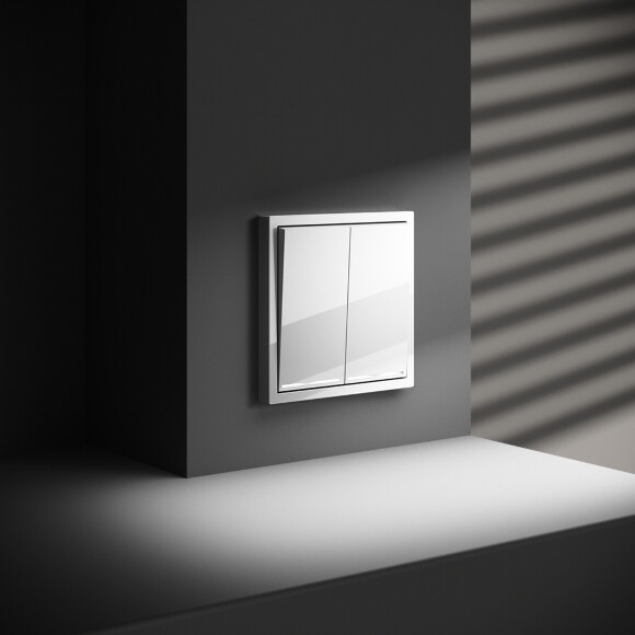 VLS020401 Проходной выключатель (переключатель) двухклавишный с подсветкой встраиваемый белого глянцевого цвета 10А (2200 Ватт) VOLTUM S70 (белый глянцевый)