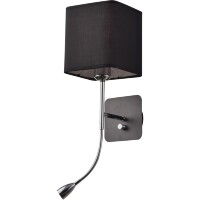 Бра Lightstar Flop 766627 черное с квадратным абажуром, настенный светильник для чтения, поворотный кронштейн, сменная лампа E27 и гибкая подсветка 3Вт 240Лм 3000К, с выключателем