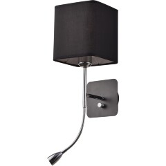 Бра Lightstar Flop 766627 черное с квадратным абажуром, настенный светильник для чтения, поворотный кронштейн, сменная лампа E27 и гибкая подсветка 3Вт 240Лм 3000К, с выключателем