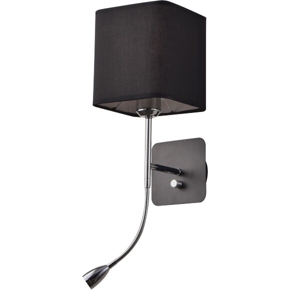 Бра Lightstar Flop 766627 черное с квадратным абажуром, настенный светильник для чтения, поворотный кронштейн, сменная лампа E27 и гибкая подсветка 3Вт 240Лм 3000К, с выключателем Бра Lightstar Flop 766627 черное с квадратным абажуром, настенный светильник для чтения, поворотный кронштейн, сменная лампа E27 и гибкая подсветка 3Вт 240Лм 3000К, с выключателем
