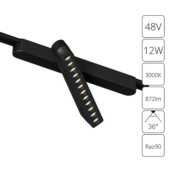 A1161PL-1BK Трековый магнитный светодиодный светильник Arte Lamp Rapid 48V CRI90+ 3000К 872Лм 36° 12Вт