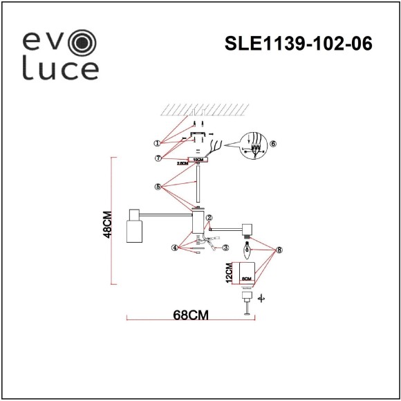 SLE1139-102-06 Светильник потолочный Хром/Белый E14 6*60W GESSI