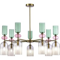 ST Luce GEA SL2000.202.07 Люстра потолочная декоративная, подвесная на штанге, интерьерная, основание металл бронза, плафоны стекло дымчатый, зеленый, розовый, лампы E14 7x40W, 220В