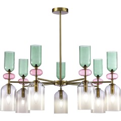 ST Luce GEA SL2000.202.07 Люстра потолочная декоративная, подвесная на штанге, интерьерная, основание металл бронза, плафоны стекло дымчатый, зеленый, розовый, лампы E14 7x40W, 220В