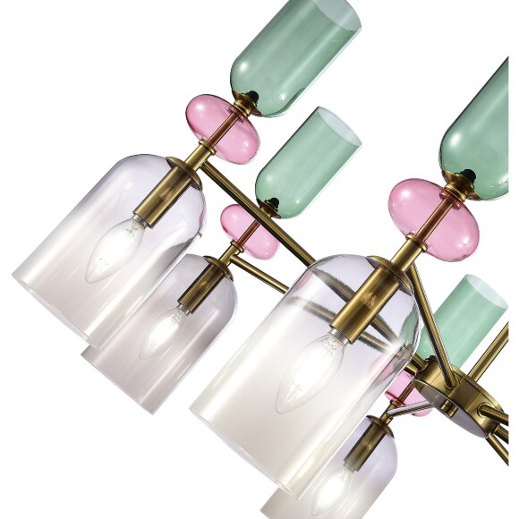 ST Luce GEA SL2000.202.07 Люстра потолочная декоративная, подвесная на штанге, интерьерная, основание металл бронза, плафоны стекло дымчатый, зеленый, розовый, лампы E14 7x40W, 220В