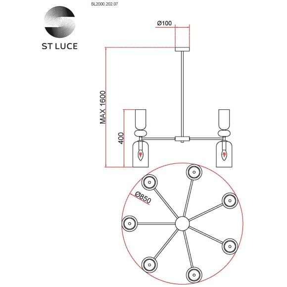 ST Luce GEA SL2000.202.07 Люстра потолочная декоративная, подвесная на штанге, интерьерная, основание металл бронза, плафоны стекло дымчатый, зеленый, розовый, лампы E14 7x40W, 220В