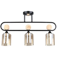 Arte Lamp Glamore A5076PL-3BK Потолочный современный вытянутый светильник длиной 62 см, черный металл, плафоны 3шт, янтарное стекло, лампы E27 3шт до 60Вт IP20 220В