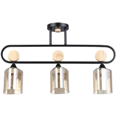 Arte Lamp Glamore A5076PL-3BK Потолочный современный вытянутый светильник длиной 62 см, черный металл, плафоны 3шт, янтарное стекло, лампы E27 3шт до 60Вт IP20 220В