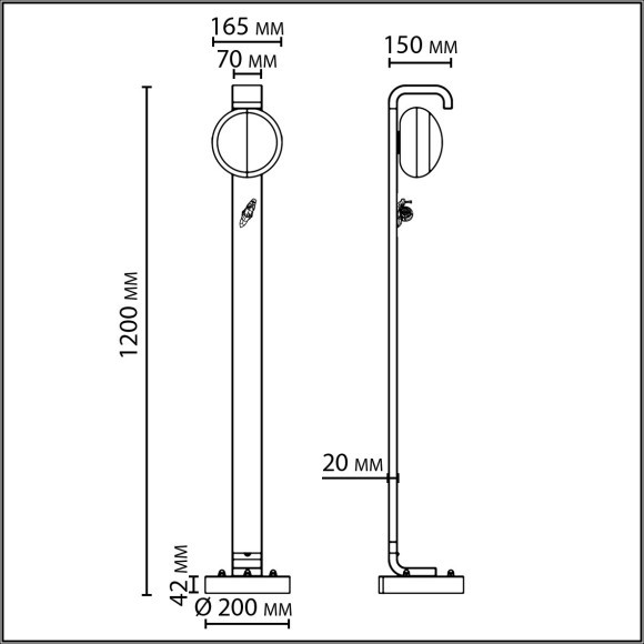 Уличный наземный светильник 120см IP54 G9 1*15W max LUMA 5434/1FA