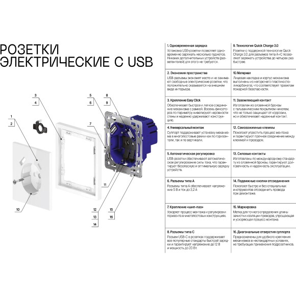 VLS040504 Розетка встраиваемая с заземлением и защитными шторками и с двумя USB зарядками Type-А и Type-C. Ток 16 Ампер (3500 Ватт) шелкового цвета VOLTUM S70 (шелк)