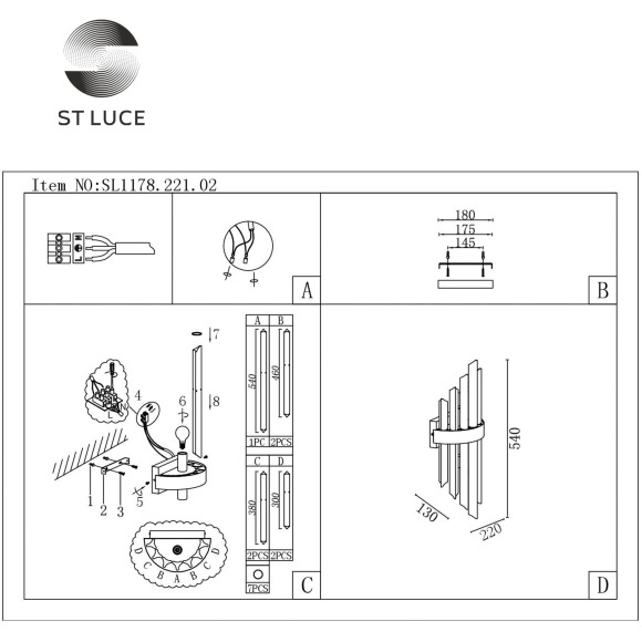 SL1178.221.02 Бра ST-Luce Золотистый/Золотистый, Прозрачный E14 2*40W AREZZO