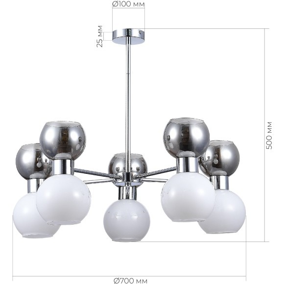 SLE1138-102-10 Светильник потолочный Хром/Белый, Дымчатый E27 10*60W THONET