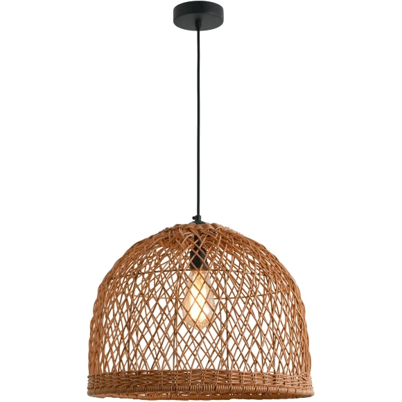 Favourite Gamble 4878-1P Уличный подвесной влагозащищенный светильник из ротанга коричневого цвета, диаметр 40см, под сменную лампу Е27, IP44, 220В, габаритные размеры в мм H1820xD400xHm350