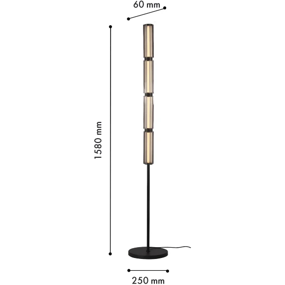 Favourite Hexagoni 4776-4F Современный напольный светодиодный торшер высотой 158 см, основание черный матовый металл, плафон стекло дымчатое, LED 14Вт 3000K 590Лм CRI90 IP20 220В