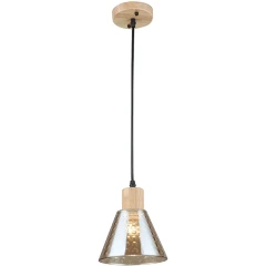 Arte Lamp Lancaster A5891SP-1BK Подвесной современный светильник с янтарным плафоном из стекла диаметром 15 см, основание из натурального светлого дерева, высота провода 100 см, лампа E27 1шт до 60Вт IP20 220В