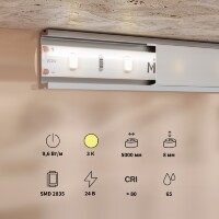 Maytoni 201180 Влагозащищенная светодиодная лента 5 метров, ширина 8мм серия BASE SMD2835 24V 9,6Вт/м 950Лм/м 3000К IP65 CRI80 120° кратность резки 50мм, раб. температура -30...+60°С